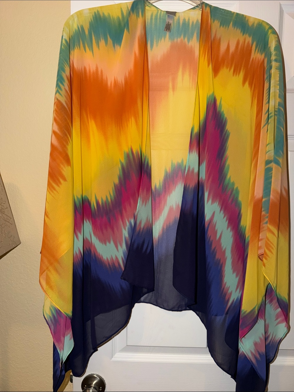 Chico's Multicolor Wave-Print Kimono - Yellow, Navy & Coral